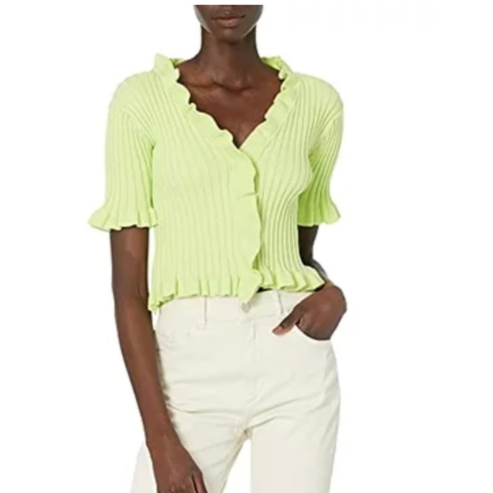 BCBGeneration Green Ruffled Cropped Cardigan